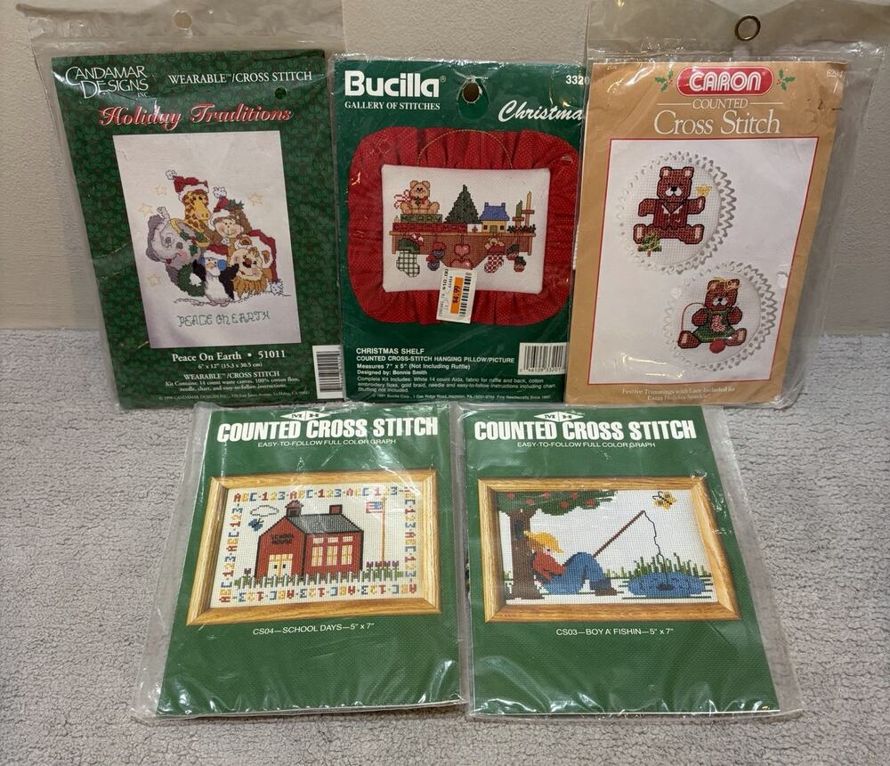 Counted Cross Stitch Kits Lot of 5 Various Brands And Themes NEW Sealed